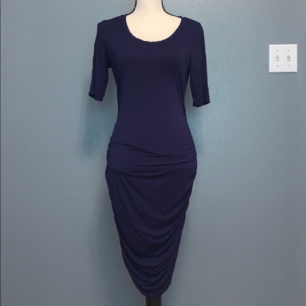 Motherhood Maternity- Dark blue side ruched dress